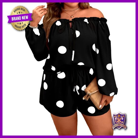 Other - Plus Size 2-Piece Off Shoulder Top & Shorts Set Boho Floral Frill Trim